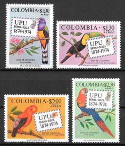 filatelia fauna Colombia 1974