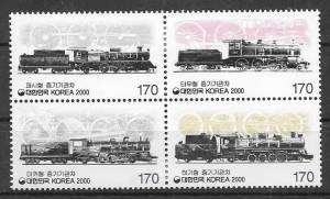 Filatelia trenes Corea del Sur 2000