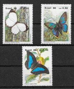 filatelia colección mariposas Brasil 1986