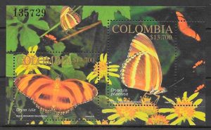 filatelia colección mariposas 2002 Colombia