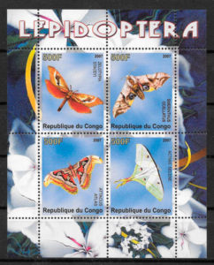 filatelia mariposas Congo 2007