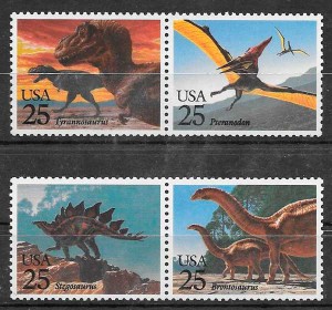 colección sellos dinosaurios USA 1989