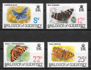 colección sellos mariposas Guernsey 1980