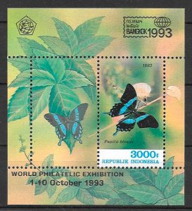 filatelia colección mariposas Indonesia 1993