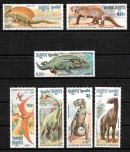 filatelia colección dinosaurios Kampuchea 1986