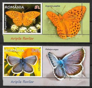 filatelia colección mariposas Rumanía 2016