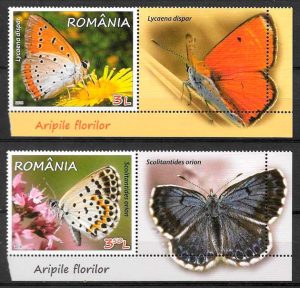 filatelia colección mariposas Rumanía 2016