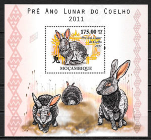 filatelia colección año lunar Mozambique 2010