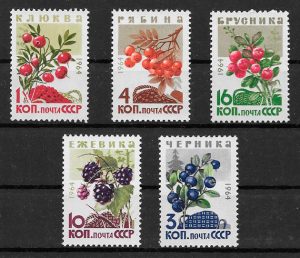 filatelia colección frutas Rusia 1964