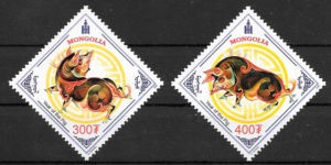 filatelia coleccion año lunar Mongolia 2006