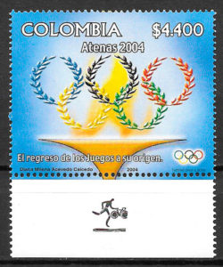 filatelia colección olimpiadas Colombia 2004