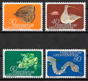 colección sellos fauna Liechtenstein 1973