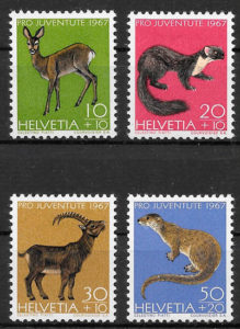 sellos fauna Suiza 1967