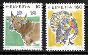 filatelia coleccion fauna Suiza 1992